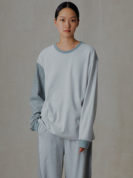  SOFT PATCH WORK LONG SLEEVE T-SHIRT_GREY