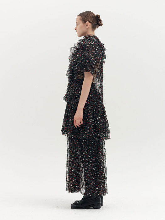 QOLLYN Floral-print Tiered Maxi Skirt - Black Multi
