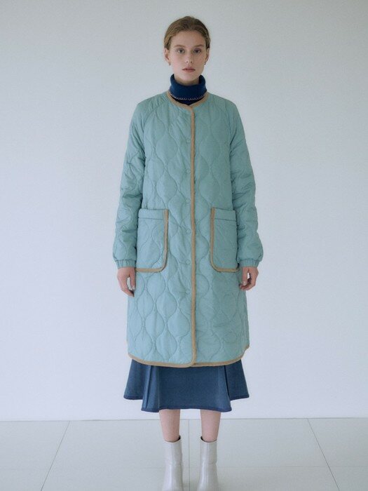 QUILTED LONG PADDED COAT (LIGHT BLUE)