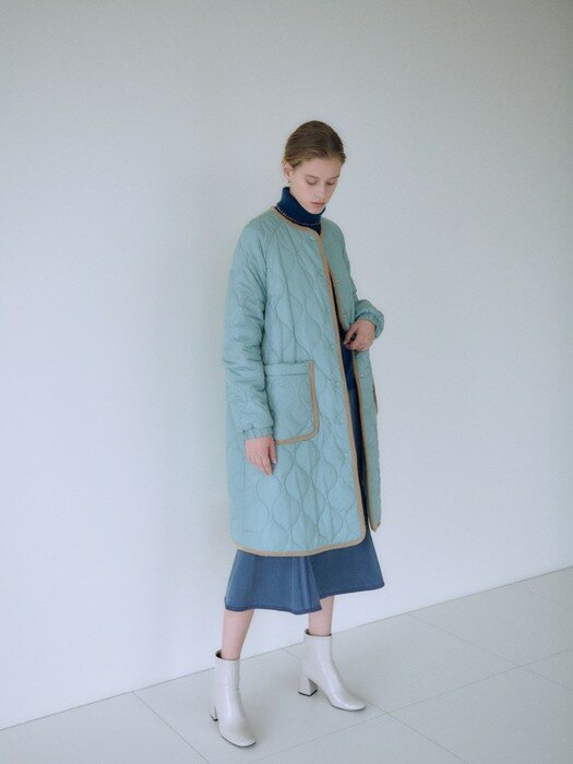 QUILTED LONG PADDED COAT (LIGHT BLUE)