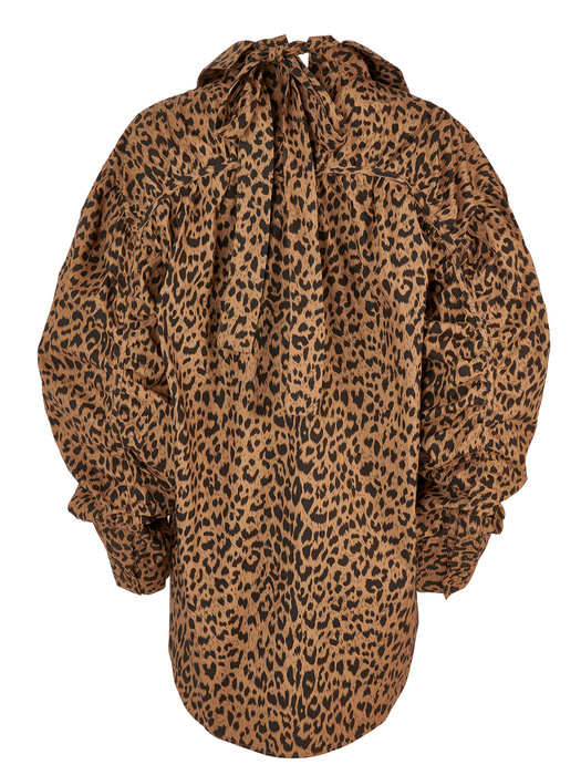 LEOPARD PUFF-SLEEVE RUCHED-DETAIL OVERSIZED BLOUSE (KYTZ7BLR08W)