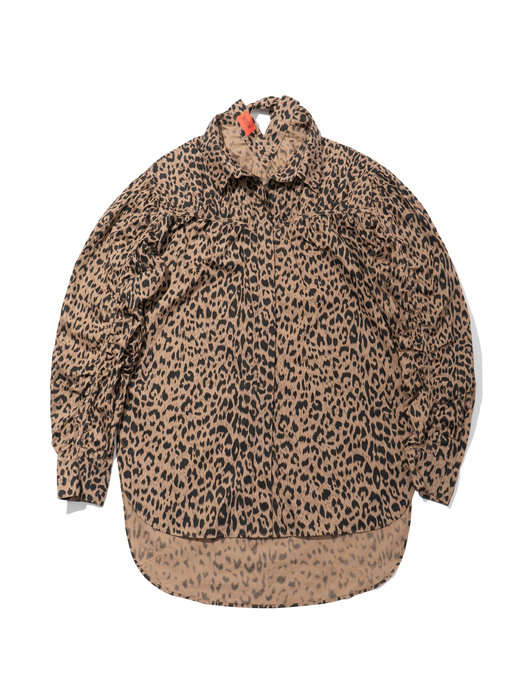 LEOPARD PUFF-SLEEVE RUCHED-DETAIL OVERSIZED BLOUSE (KYTZ7BLR08W)