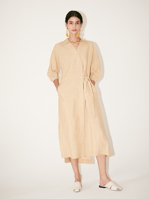 [Signature] LOUIE Belted Wrap One-Piece_Sand Beige