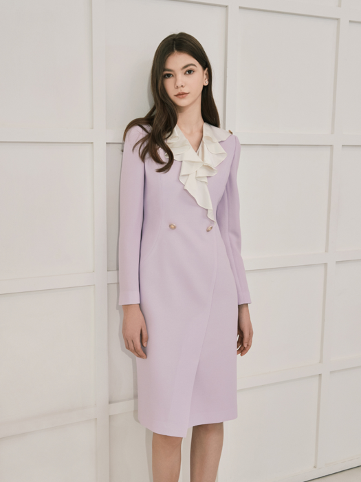 IRINA / Ruffle Collar H-line Dress(violet)