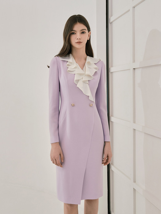 IRINA / Ruffle Collar H-line Dress(violet)