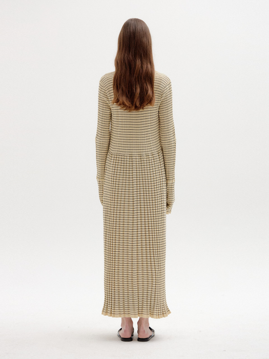 SINKLING Ribbed Knit dress - Beige/Black Stripe