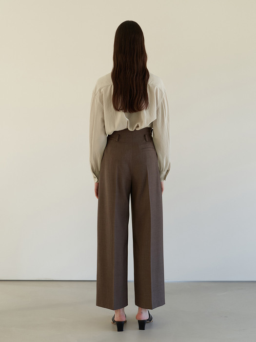 TOS SIDE BUTTON WIDE TROUSER BROWN MELANGE