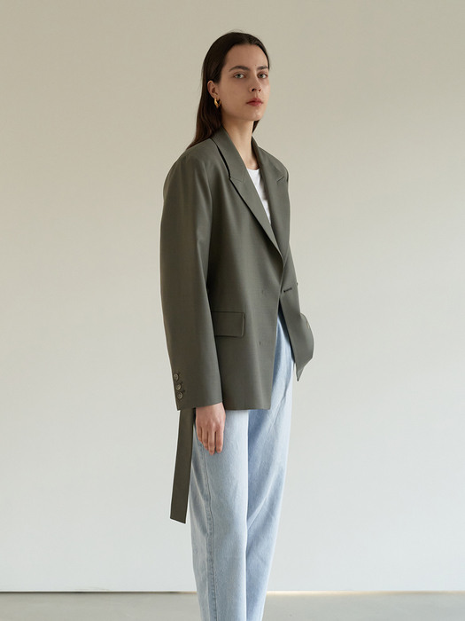 TOS HIDDEN BUTTON WOOL BLAZER KHAKI