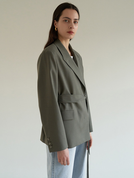 TOS HIDDEN BUTTON WOOL BLAZER KHAKI