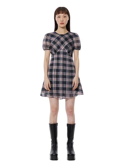 C METALLIC CHECK MINI DRESS_BLACK