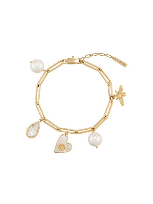 Nacre Flower Heart charm bracelet_BR1022