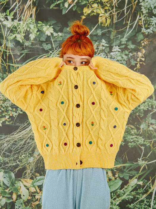 floral hand knitting cardigan (yellow)