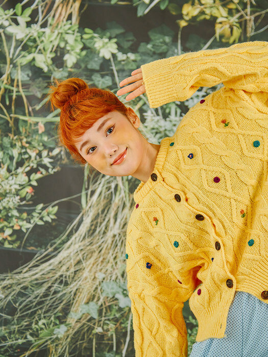 floral hand knitting cardigan (yellow)