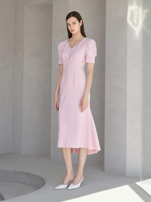 LUTZ / Jewel Puff Sleeve Mermaid Dress(pink)