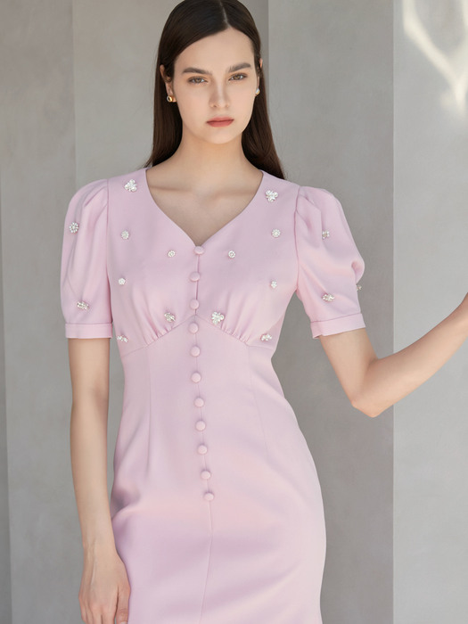 LUTZ / Jewel Puff Sleeve Mermaid Dress(pink)