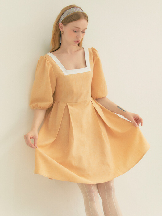 Colourway Square Neck Puff Dress (Orange)