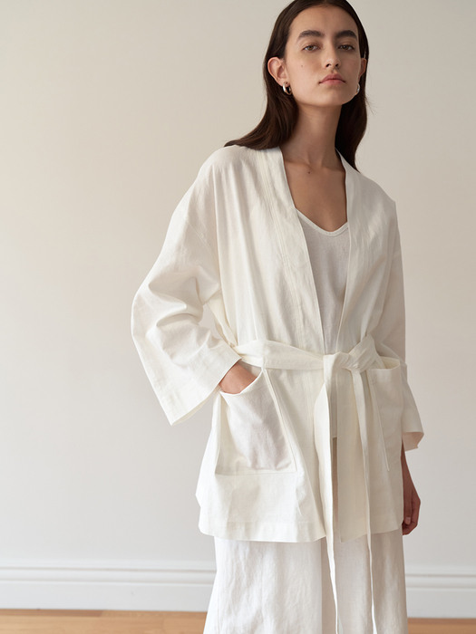 21SS Linen set-up robe cardigan (White)