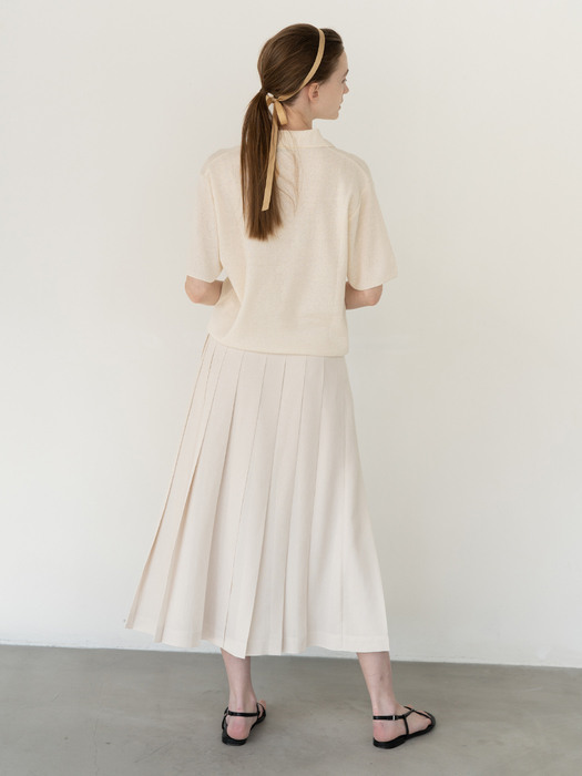 Button pleats skirt_Cream