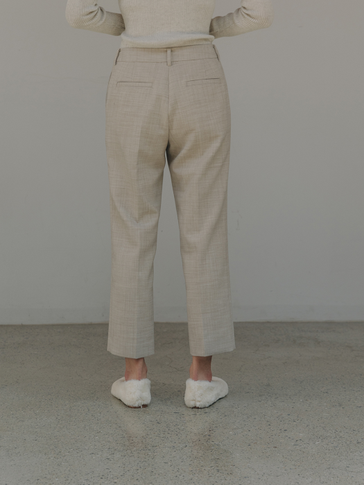 LIGHT BEIGE WOOL BLEND BASIC SLIM PANTS