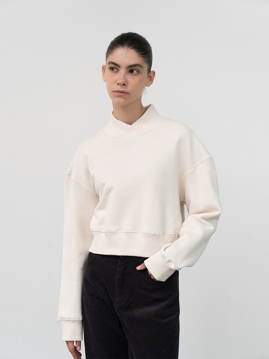 cotton half-neck short sweatshirt (cream)