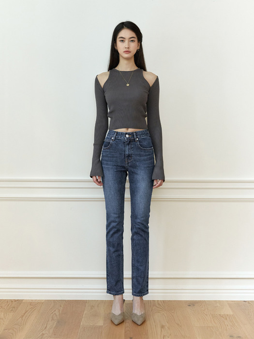 Basic blue slim straight jeans - C004