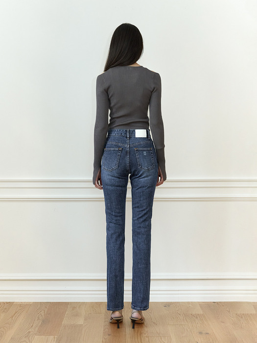 Basic blue slim straight jeans - C004