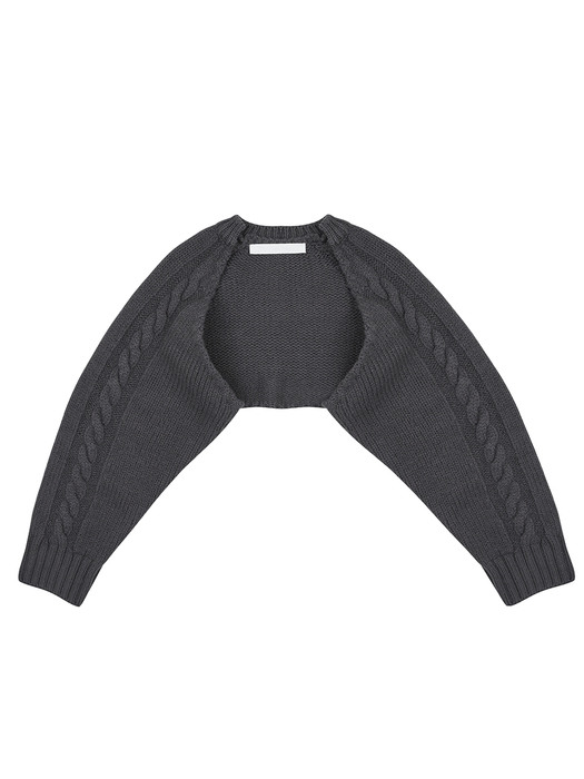 [EXCLUSIVE]CABLE BOLERO KNIT CARDIGAN, CHARCOAL