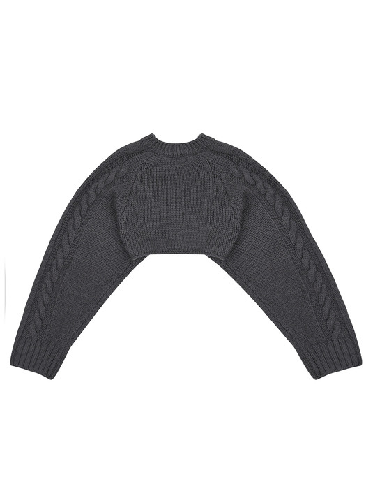 [EXCLUSIVE]CABLE BOLERO KNIT CARDIGAN, CHARCOAL