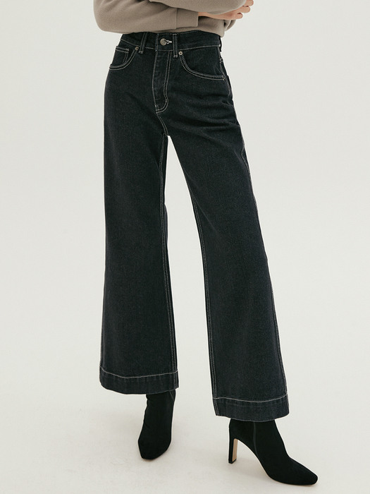 NOI STITCH WIDE PANTS BLACK