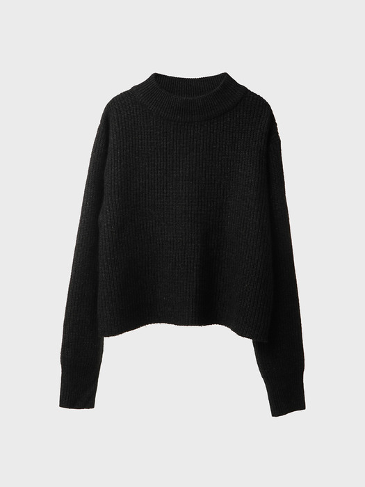 High-Neck Angora-Wool Cropped Sweater[Black(UNISEX)]_UTW-FC22