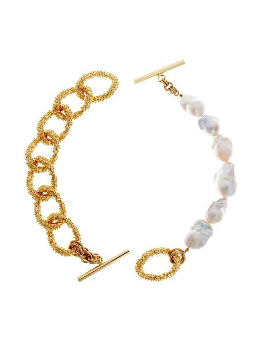 Aut Baroque Pearl &Chain Chocker Bracelet