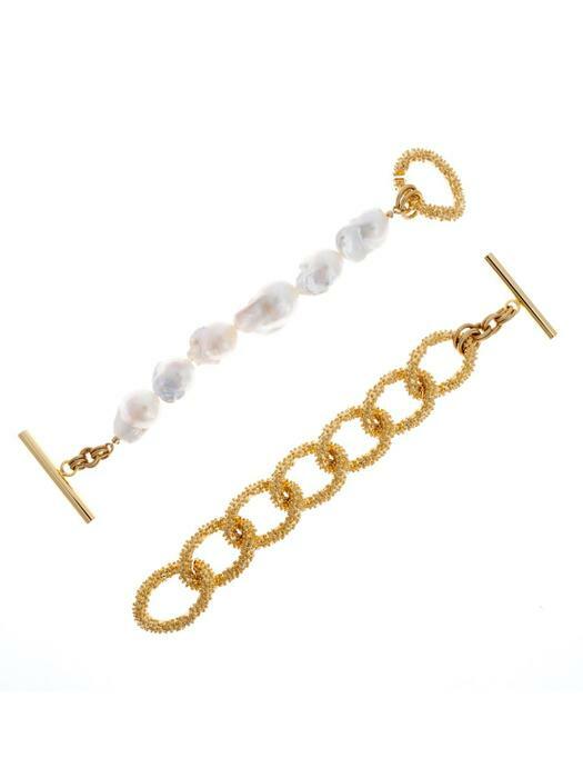 Aut Baroque Pearl &Chain Chocker Bracelet