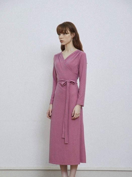 지속가능한 랩원피스 - 저지 핑크 스트라이프 롱 맥시 드레스