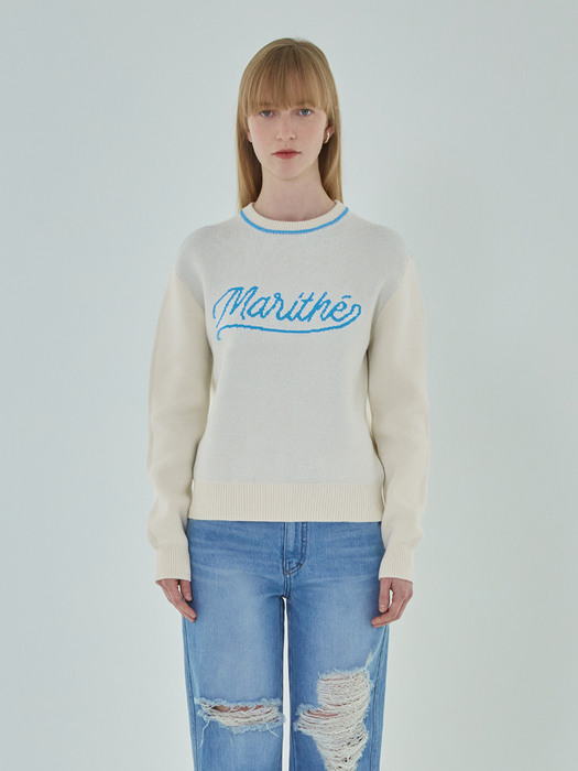LETTERING KNIT PULLOVER ivory