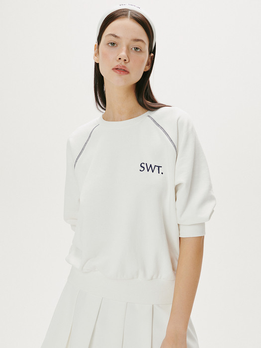 Embroidered Half-Sleeves Sweatshirt (OFF-WHITE)