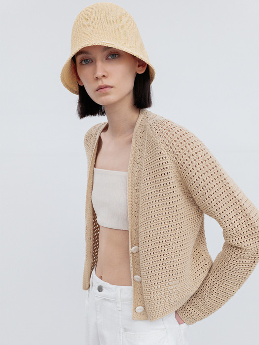 CROCHET COTTON CROPPED CARDIGAN BE