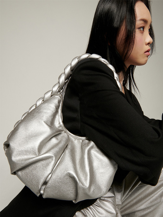 BRAID LEATHER BAG (SILVER)