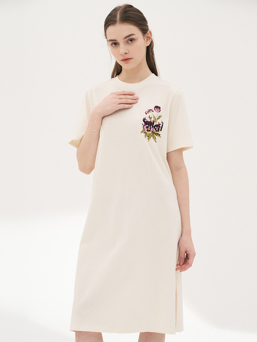 Standard Pansy Flower Long Dress[CREAM]
