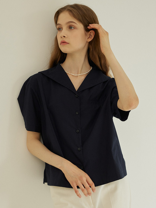 Marine Collar Half-sleeves Shirt 3 Color