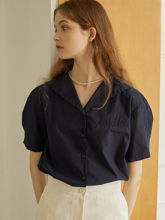 Marine Collar Half-sleeves Shirt 3 Color