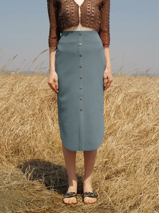 Ellery Button Skirt_Ash Blue