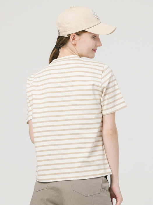 골프 마린 스트라이프 루즈핏 베이지 반팔 티셔츠