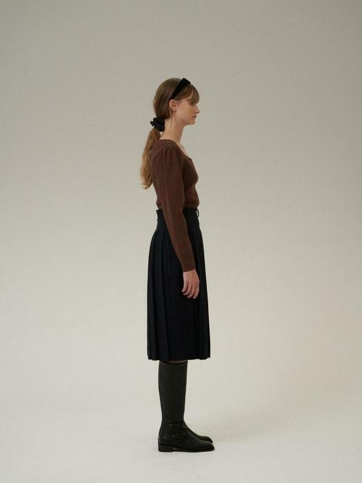 Berlin Pleated Wool-Skirt [Navy]