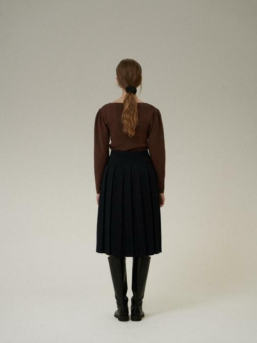 Berlin Pleated Wool-Skirt [Navy]