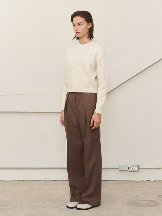 HIGH-RISE PLEATED WIDE-LEG TROUSERS - BROWN