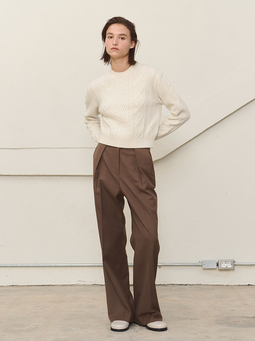HIGH-RISE PLEATED WIDE-LEG TROUSERS - BROWN