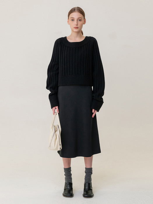 Merino Wool Cropped Bold Sweater Black