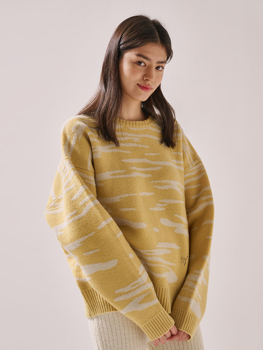 Wave Pattern Knit Pullover Yellow