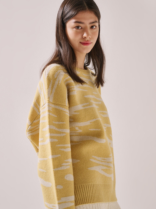 Wave Pattern Knit Pullover Yellow