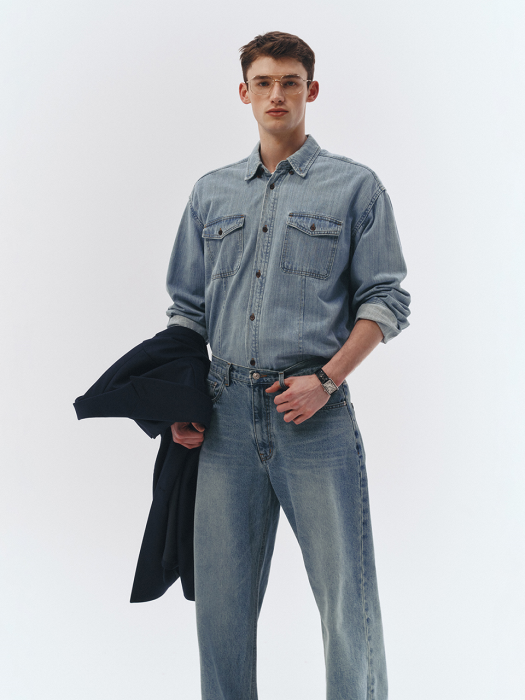 UNISEX CLASSIC DENIM SHIRT LIGHT BLUE_M_UDSH3A205B1